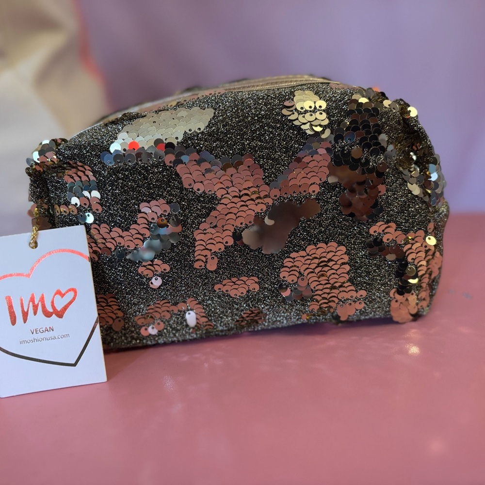 Gold Sequin Cosmetic Bag - Black and Gold
